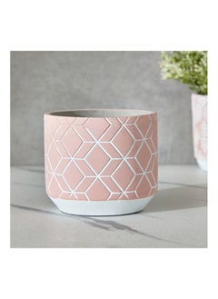 Olive Cement Garden Pot with Concentric Semi-Circle Etching 14x14x12 cm