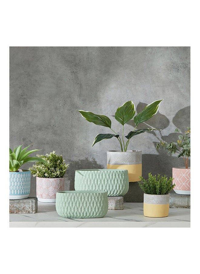 Home Box - Olive Cement Garden Pot with Concentric Semi-Circle Etching 14x14x12 cm - Image 1
