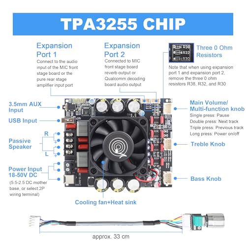 Wuzhi Audio ZK3002T 300W300W لوحة مضخم صوت ستيريو مع شريحة TPA3255 وبلوتوث 50 1850V مدخل جهد واسع AUXUSB وبلوتوث متعدد الأنماط HiFi للصوت لمكبرات الصوت DIY - Image 3