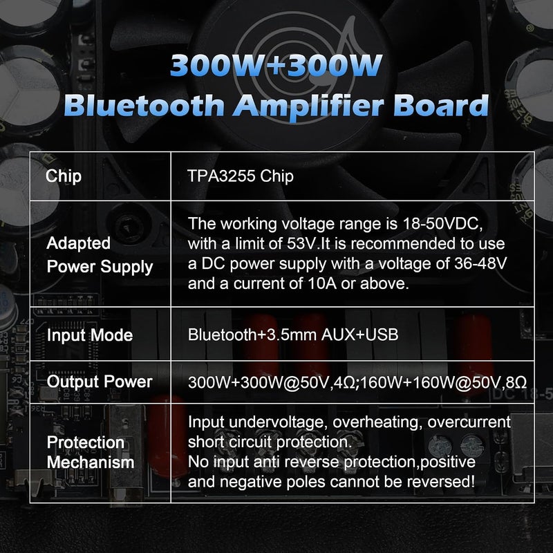 Wuzhi Audio ZK-3002T 300W+300W Stereo Power Amplifier Board with TPA3255 Chip & Bluetooth 5.0 - Image 4