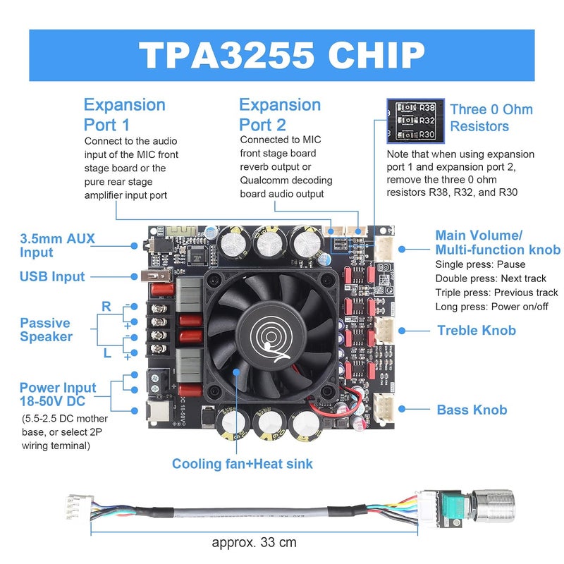 Wuzhi Audio ZK-3002T 300W+300W Stereo Power Amplifier Board with TPA3255 Chip & Bluetooth 5.0 - Image 2