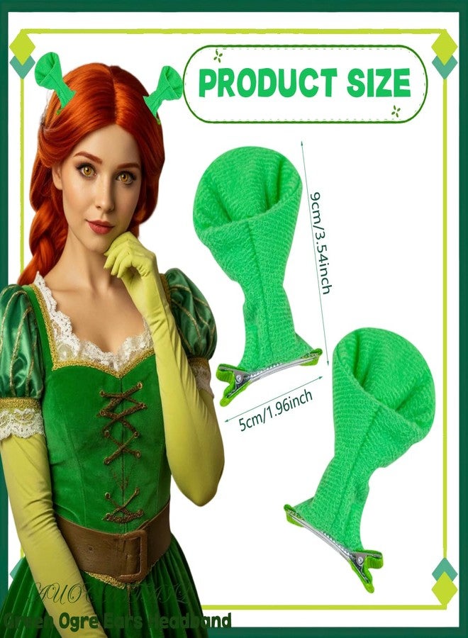AUOCATTAIL Green Ogre Ears Hair Clips Plush Elf Hairpin Alien Ears Horns Hair Barrettes Halloween Cosplay Party Accessories (Light Green) - Image 2