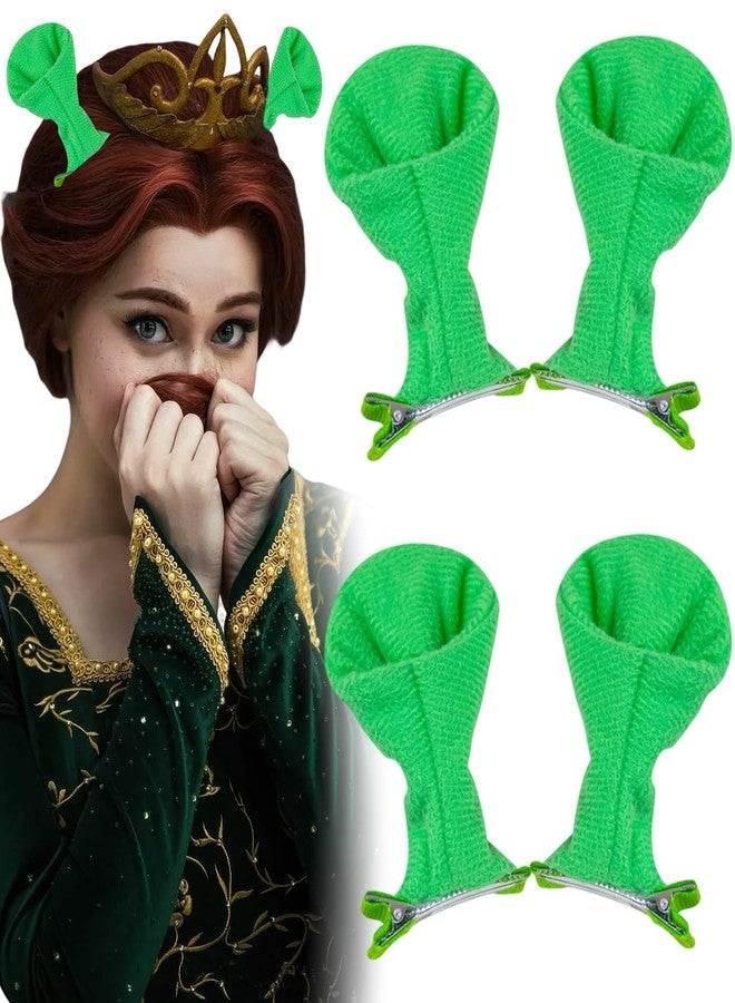 AUOCATTAIL Green Ogre Ears Hair Clips Plush Elf Hairpin Alien Ears Horns Hair Barrettes Halloween Cosplay Party Accessories (Light Green) - Image 1