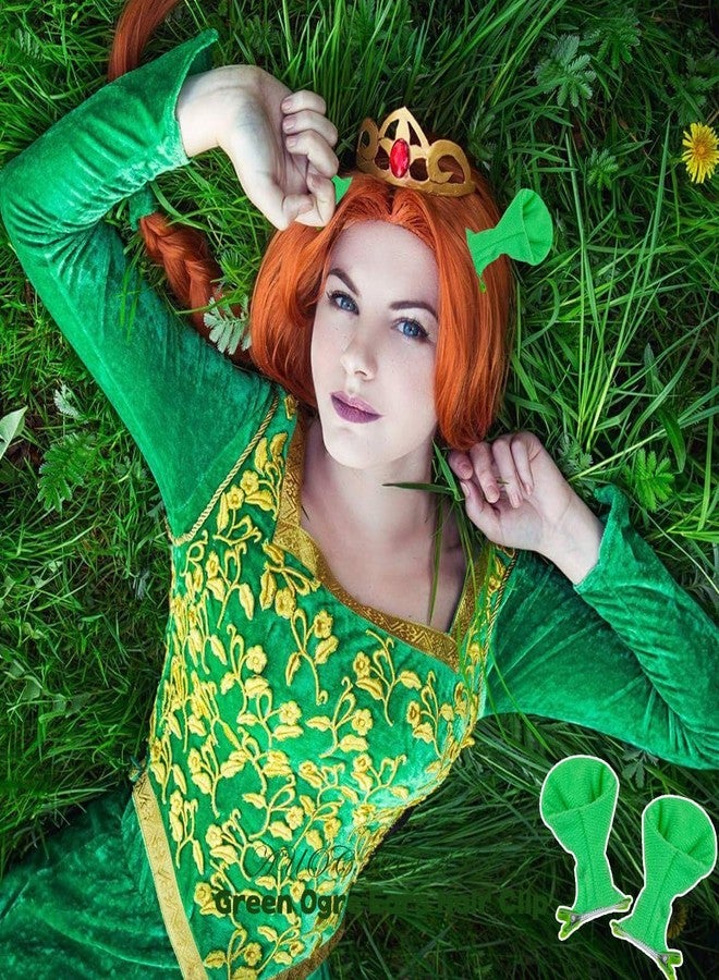 AUOCATTAIL Green Ogre Ears Hair Clips Plush Elf Hairpin Alien Ears Horns Hair Barrettes Halloween Cosplay Party Accessories (Light Green) - Image 5