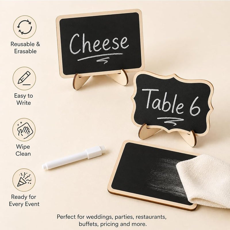 Xiciki 18 Pcs Mini Chalkboard Signs with Easel Stands & Markers Small Wooden blackboards for Food Labels for Buffet, Wedding Place Cards, Price Tags & Party Decor. Erasable, Reusable. - Image 2