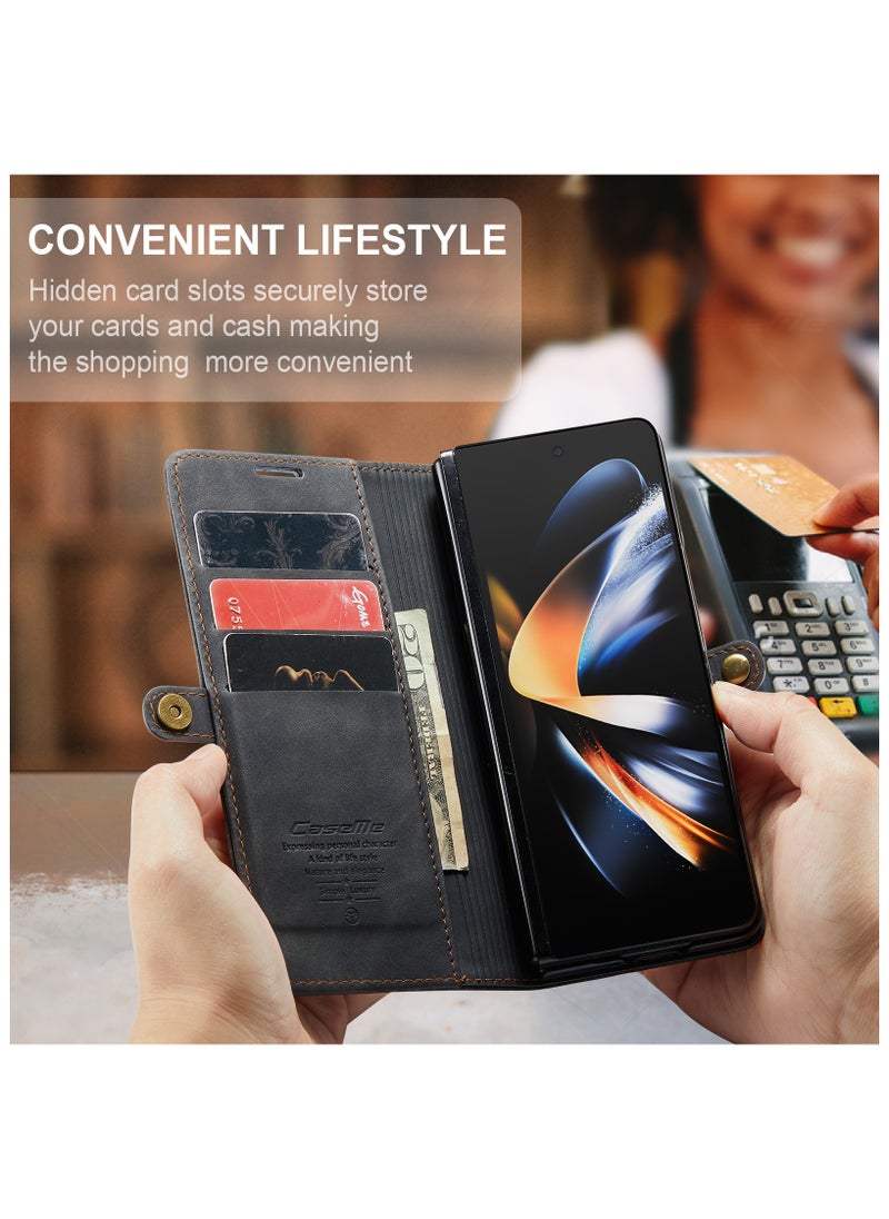 Leather protective cover for Samsung Galaxy Z Fold 4 5G Black  - Image 4