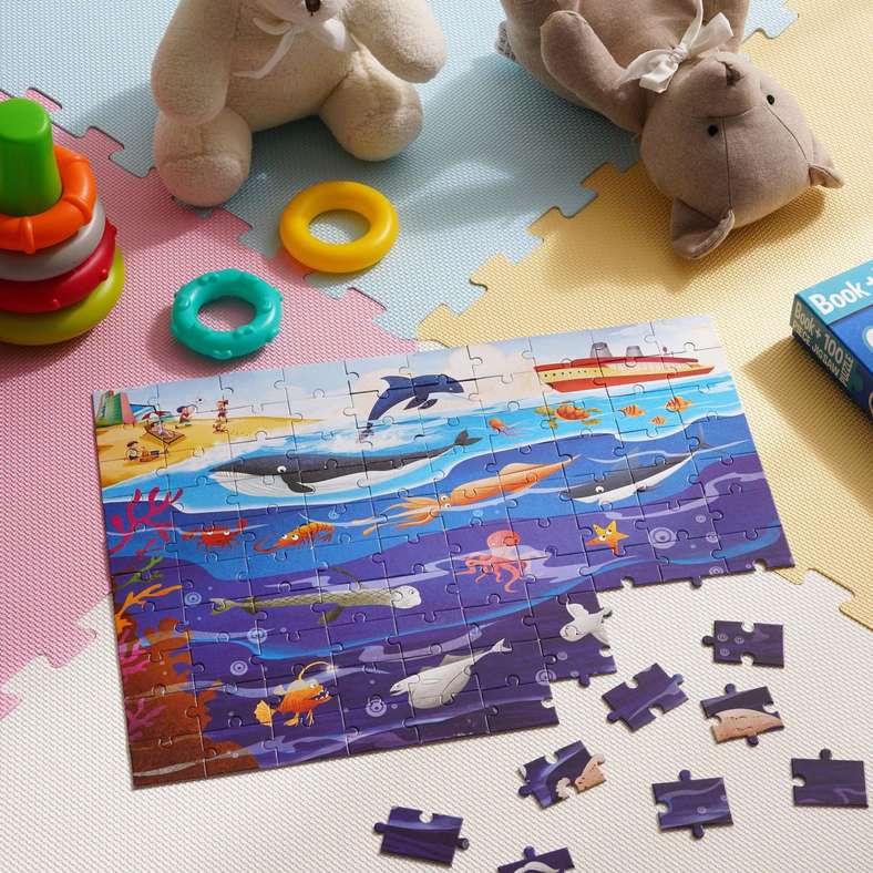 Pan Home Curio 100 pieces Ocean World Jigsaw Puzzle with Story Book - Blue