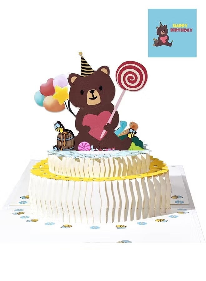 Birthday Cake Bear Pop Up Happy Birthday Greeting Card, ideal love Gift for Adults and Kids with Blank Note Card & Envelope, Foldable Celebration Cards for Daughter, Son, Mom, Dad, Friend, Children - Image 1