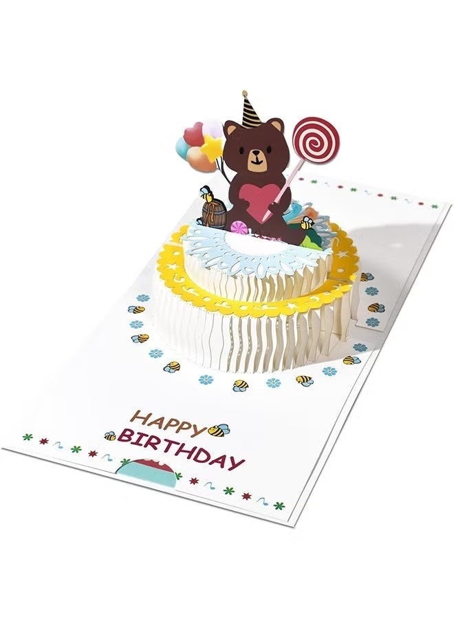 Birthday Cake Bear Pop Up Happy Birthday Greeting Card, ideal love Gift for Adults and Kids with Blank Note Card & Envelope, Foldable Celebration Cards for Daughter, Son, Mom, Dad, Friend, Children - Image 2