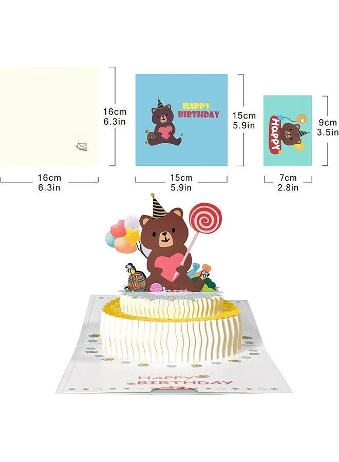 Birthday Cake Bear Pop Up Happy Birthday Greeting Card, ideal love Gift for Adults and Kids with Blank Note Card & Envelope, Foldable Celebration Cards for Daughter, Son, Mom, Dad, Friend, Children - Image 5