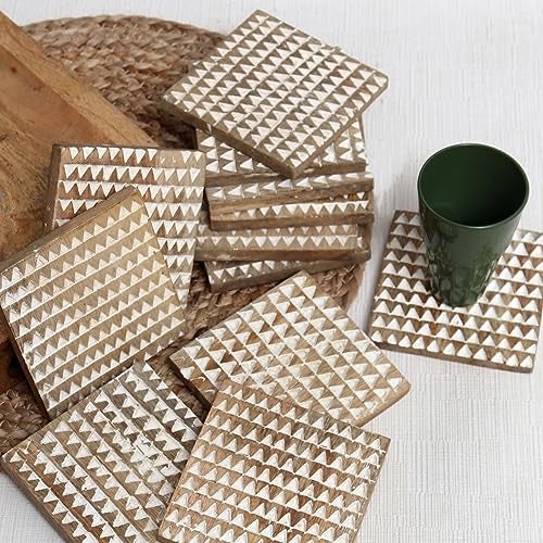 Indian-Shelf Set of 12 Coasters for Cups | Mini Bar Set | Wooden Tea Coaster for Dining Table | Coster Set | Dining Table Decor | Gifts from India - Image 1