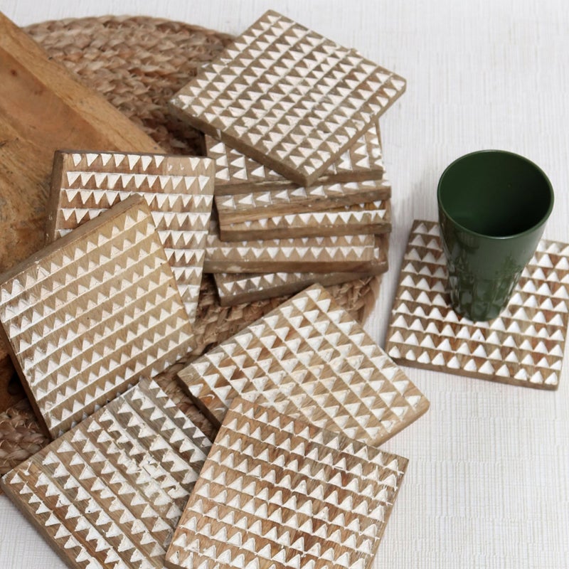 Indian-Shelf Set of 12 Coasters for Cups | Mini Bar Set | Wooden Tea Coaster for Dining Table | Coster Set | Dining Table Decor | Gifts from India - Image 4
