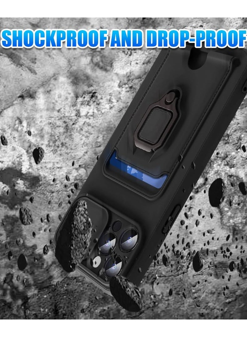 erorex iPhone 15 Pro Max Case with Slide Camera Cover Rotating Kickstand Phone Lanyard & Card Holder Anti scratch Shockproof Protective Case 6.7 inch - Image 3