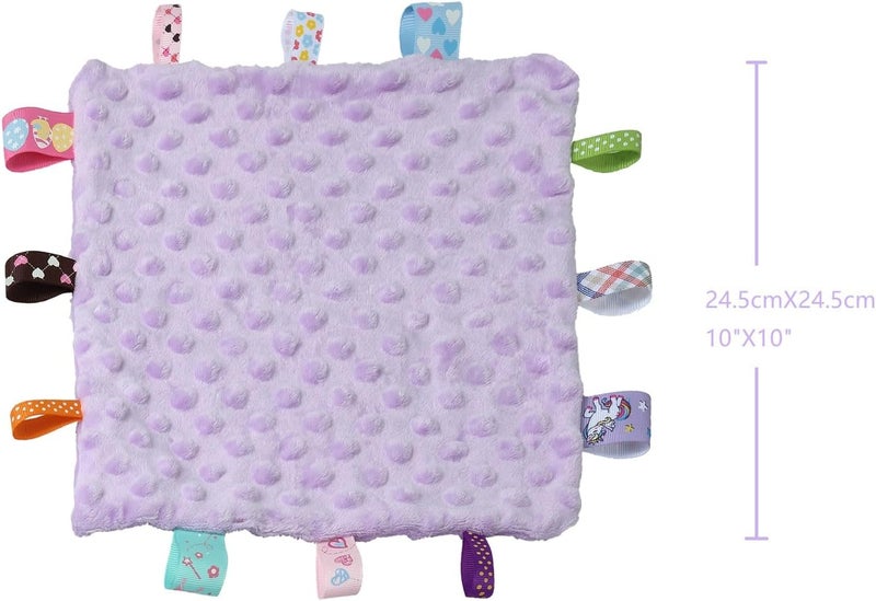 CREVENT Tag Security Blankets for Babies, Soft Small Loveys for Boys, Baby Comforter Sensory Blanket, Great Gifts for Birthday Baby Shower (10"X10" Zoo + Pink + Purple) - Image 3