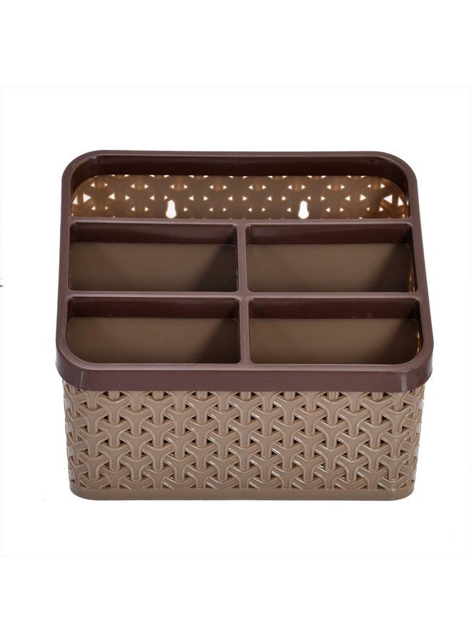 كوبير إندستريز صندوق تخزين مكتبي كبير الحجم متعدد الأغراض من بلاستيك من شركة Kuber Industries مكون من 3 قطع لحافظة أقلام وحامل أقلام رصاص ومستحضرات تجميل بلاستيكية وحاوية تنظيم المكياج (بني) - KUBMART3245 - Image 2