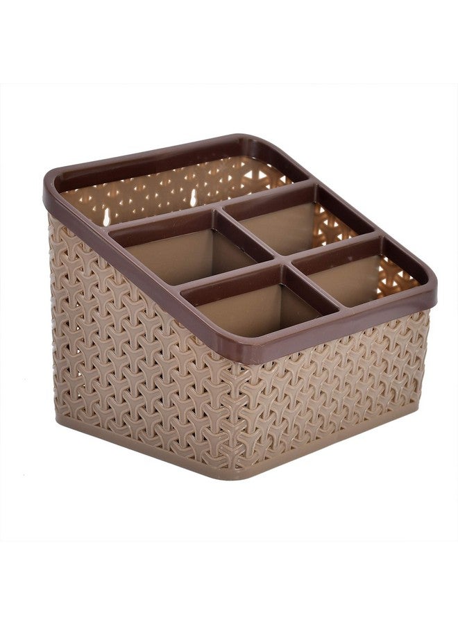 كوبير إندستريز صندوق تخزين مكتبي كبير الحجم متعدد الأغراض من بلاستيك من شركة Kuber Industries مكون من 3 قطع لحافظة أقلام وحامل أقلام رصاص ومستحضرات تجميل بلاستيكية وحاوية تنظيم المكياج (بني) - KUBMART3245 - Image 3