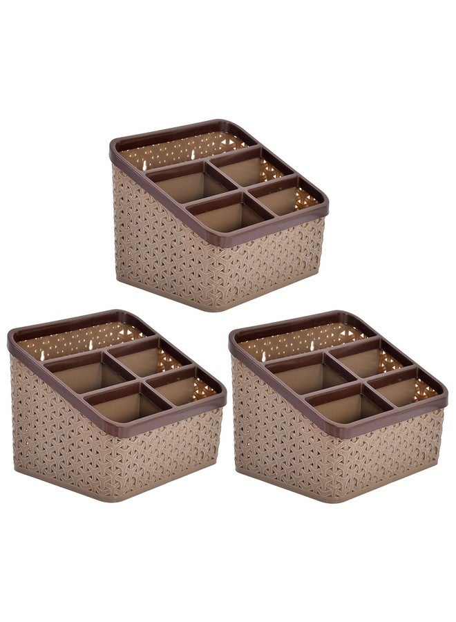 كوبير إندستريز صندوق تخزين مكتبي كبير الحجم متعدد الأغراض من بلاستيك من شركة Kuber Industries مكون من 3 قطع لحافظة أقلام وحامل أقلام رصاص ومستحضرات تجميل بلاستيكية وحاوية تنظيم المكياج (بني) - KUBMART3245 - Image 1