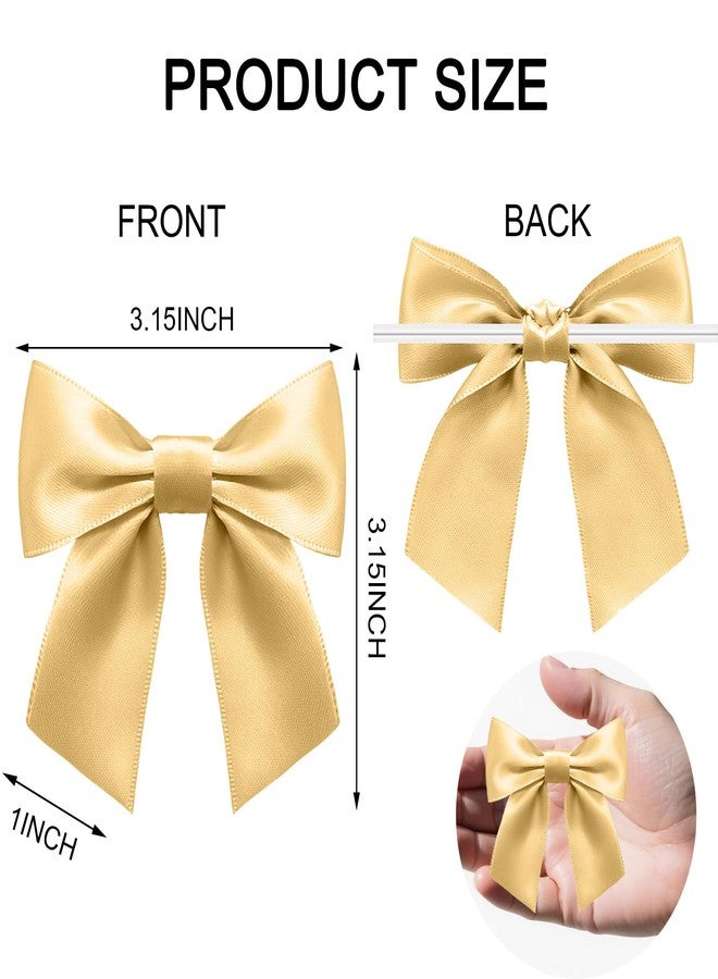 Amstorer 60 Pack Twist Tie Bows 3.3‘’ Craft Bows Satin Ribbon Bow for Gift Wrapping, Treat Bags, Party Favors & Craft Decoration Golden - Image 2