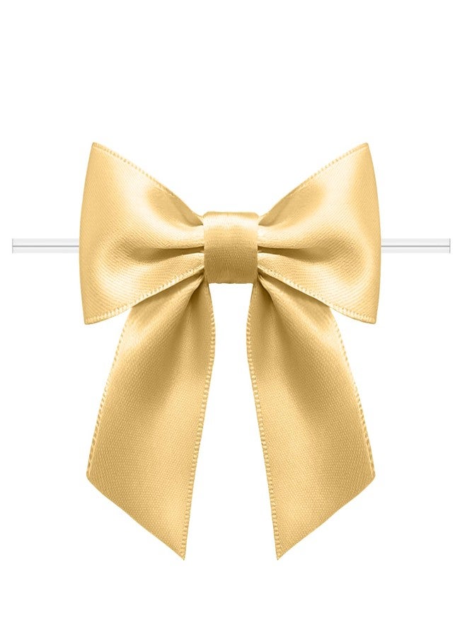 Amstorer 60 Pack Twist Tie Bows 3.3‘’ Craft Bows Satin Ribbon Bow for Gift Wrapping, Treat Bags, Party Favors & Craft Decoration Golden - Image 1