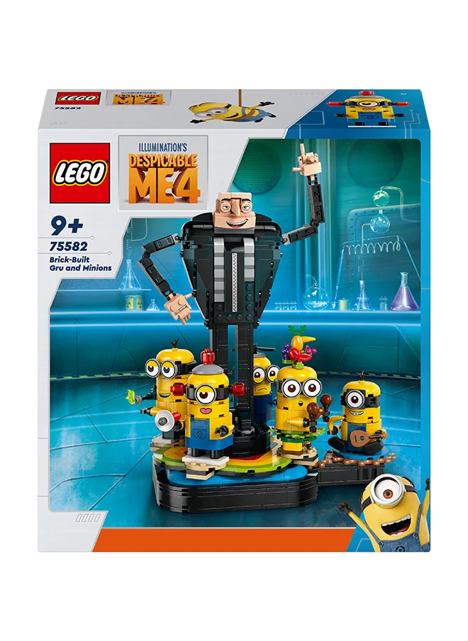 LEGO 75582 Despicable Me 4 Brick-Built Gru and Minions, Buildable Film Character Toys for Kids, Dancing Figures Playset, Play-and-Display Birthday Gift for Boys and Girls
