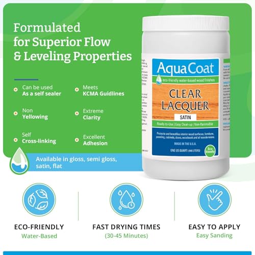 AquaCoat Aqua Coat Clear Lacquer in Satin Finish - Premium Water-Based for Wood & Plastic - Self-Cross-Linking, Fast-Drying, Non-Yellowing, Eco-Friendly - Quart - Image 2