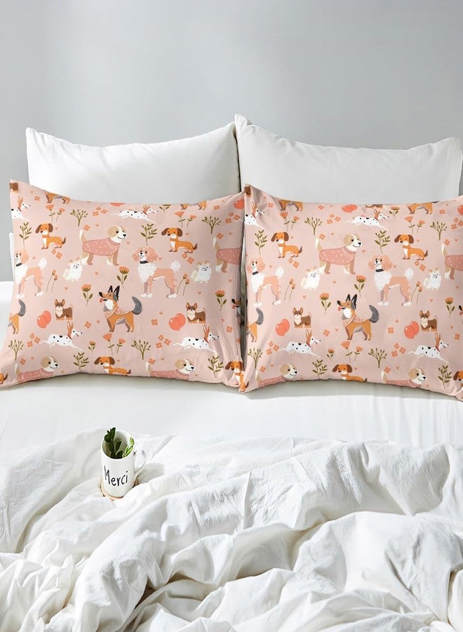 Castle Fairy طقم غطاء لحاف كامل الحجم برسومات كلاب رومانسية، غطاء لحاف على شكل جرو حيوان أليف لطيف من الكرتون مع 2 كيس وسادة، 3 قطع، غطاء سرير من البوليستر برسومات زهور وردية ونباتات وحيوانات لديكور غرفة نوم الأولاد والمراهقين - Image 5