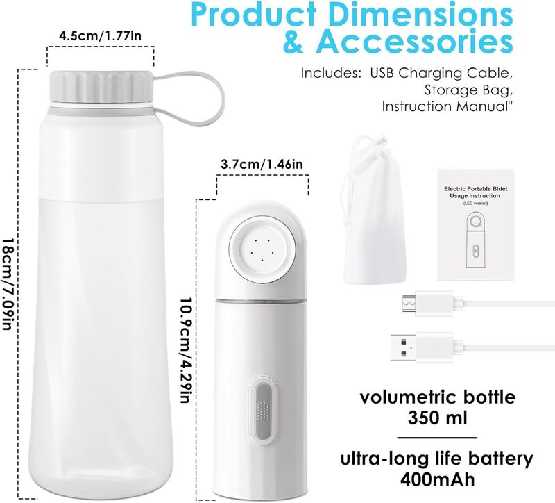 AOHRYME Portable Electric Travel Bidet, 350ML Electric Sprayer Bidet with Built-in Body for Easy Storage, IPX7 Waterproof,Two Pressure Modes for Personal Hygiene Cleaning for Women Men - Image 3