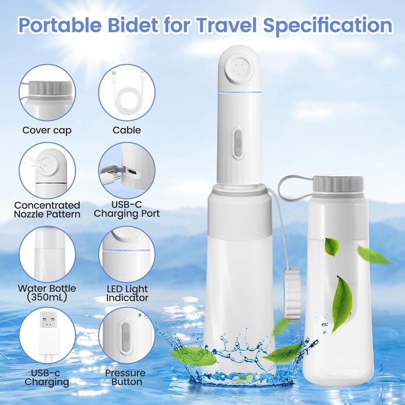 AOHRYME Portable Electric Travel Bidet, 350ML Electric Sprayer Bidet with Built-in Body for Easy Storage, IPX7 Waterproof,Two Pressure Modes for Personal Hygiene Cleaning for Women Men - Image 2
