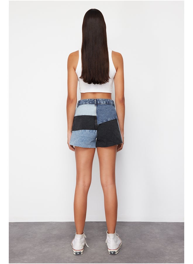 trendyol - Blue Color Block Denim Shorts & Bermuda TWOSS24SR00131 - Image 1