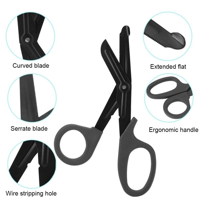 Trauma Shears: Stainless Steel Curved Serrate Blade - Ergonomic Labor-Saving Handle Wire Stripping Hole For First Aid Emergency Military Rescue - Image 1