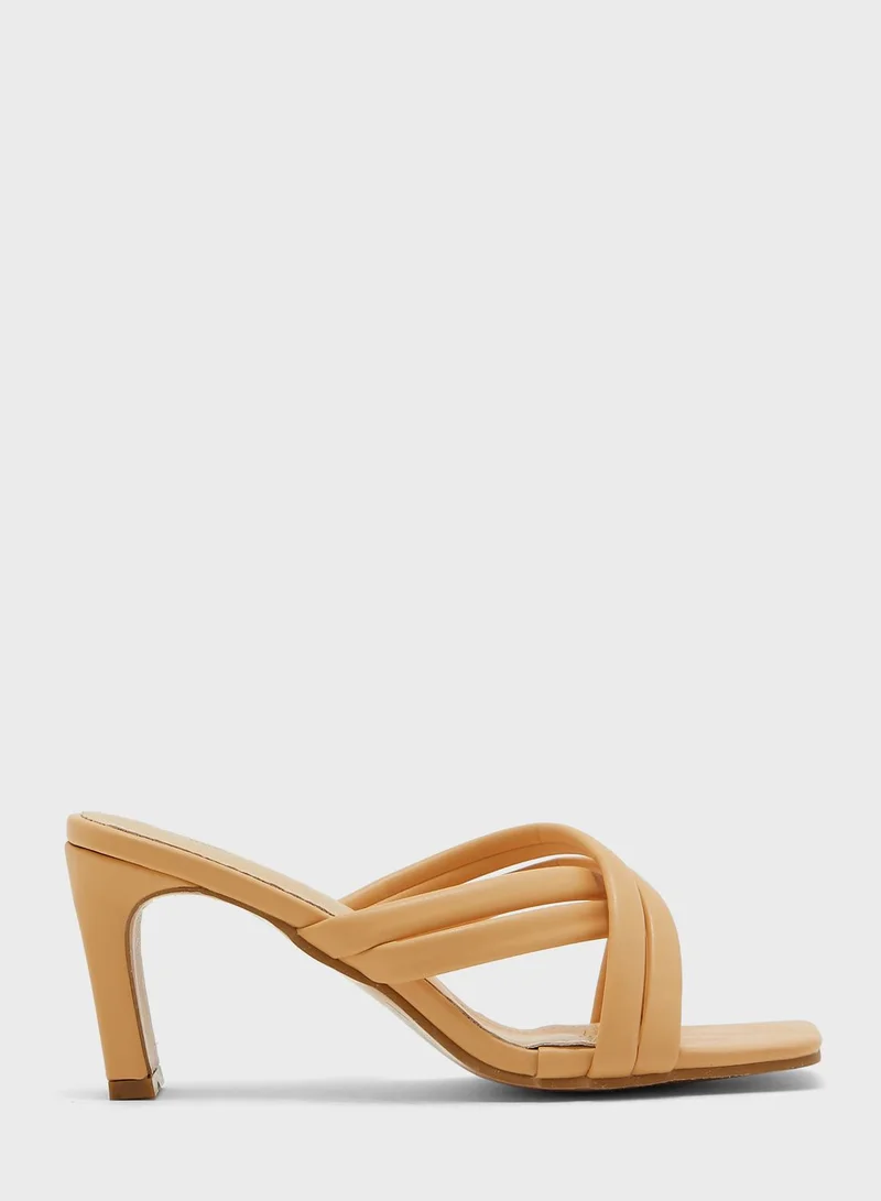 Ginger Cross-Over Square Toe Block Heel Mule