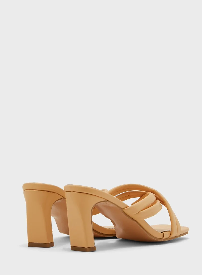 Ginger Cross-Over Square Toe Block Heel Mule