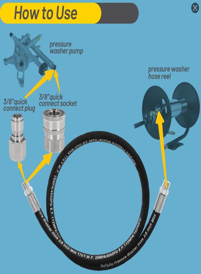 NuFlySic Pressure Washer Jumper Hose, 8FT, 3/8 Inch NPT Quick Connect, 4000 PSI, Black+Silver - Image 3