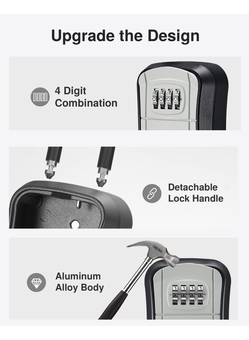 KISSUN Wall-Mounted Key Lock Box with Resettable Combination Code - Portable Key Storage Safe for Home Office Apartment Spare Keys Gray - Image 5