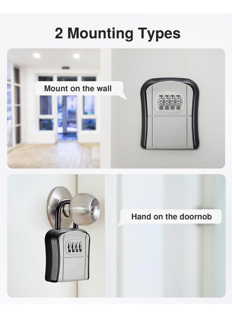 KISSUN Wall-Mounted Key Lock Box with Resettable Combination Code - Portable Key Storage Safe for Home Office Apartment Spare Keys Gray - Image 2