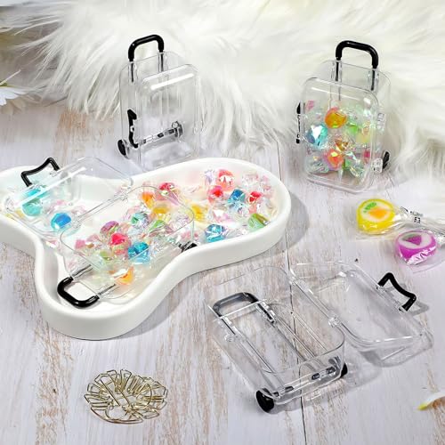Ylapagne 12 PCS Mini Luggage Storage Box, Plastic Transparent Cubes Travel Suitcase with Wheel Candy Jewelry Display Covers Case Wedding Bride Gift Packaging Boxes for Party Favors (Black) - Image 4