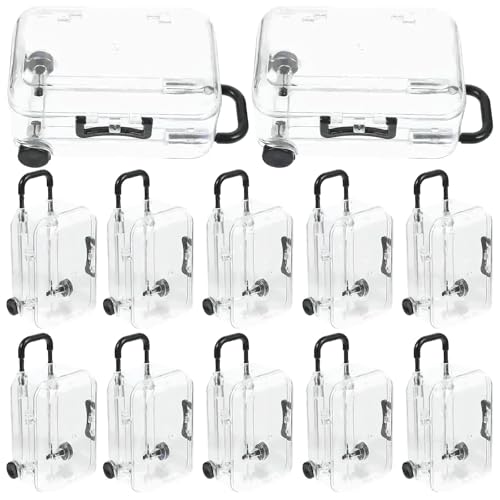 Ylapagne 12 PCS Mini Luggage Storage Box, Plastic Transparent Cubes Travel Suitcase with Wheel Candy Jewelry Display Covers Case Wedding Bride Gift Packaging Boxes for Party Favors (Black) - Image 1