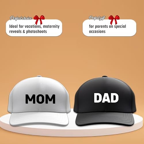 SAVRI Mom and Dad Cotton Cap Hat – Gift for Mom & Dad, Vacation Wear, Daddy & Mother Cap, Pregnancy Maternity Announcement, Photo Shoot Props for Parents - Pack of 2, Free Size - Image 4