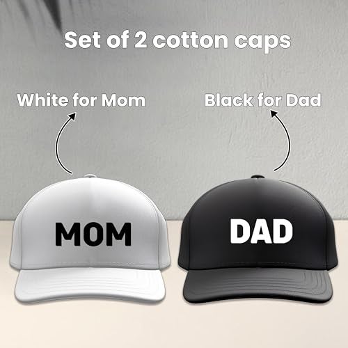 SAVRI Mom and Dad Cotton Cap Hat – Gift for Mom & Dad, Vacation Wear, Daddy & Mother Cap, Pregnancy Maternity Announcement, Photo Shoot Props for Parents - Pack of 2, Free Size - Image 2