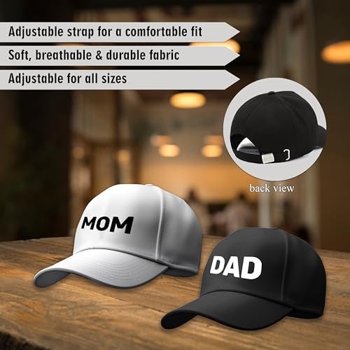 SAVRI Mom and Dad Cotton Cap Hat – Gift for Mom & Dad, Vacation Wear, Daddy & Mother Cap, Pregnancy Maternity Announcement, Photo Shoot Props for Parents - Pack of 2, Free Size - Image 3
