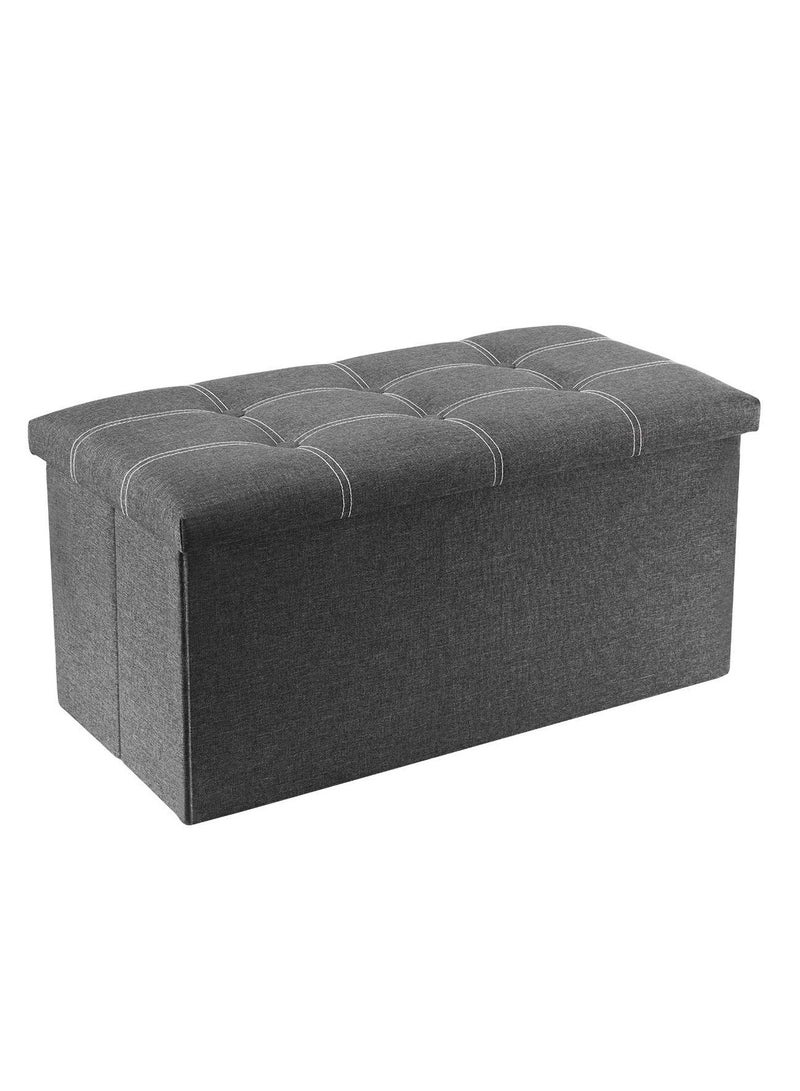 30 inches Storage Ottoman Cube Foldable Boxes Footrest Step Stool Padded Seat for Dorm Living Room Support 350lbs Line Fabric (Grey) - Image 1