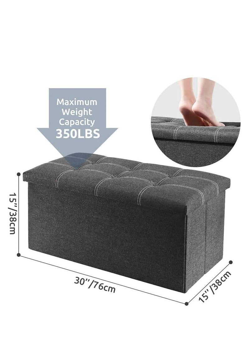 30 inches Storage Ottoman Cube Foldable Boxes Footrest Step Stool Padded Seat for Dorm Living Room Support 350lbs Line Fabric (Grey) - Image 2