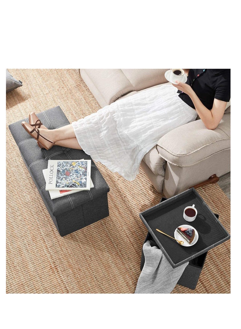 30 inches Storage Ottoman Cube Foldable Boxes Footrest Step Stool Padded Seat for Dorm Living Room Support 350lbs Line Fabric (Grey) - Image 3