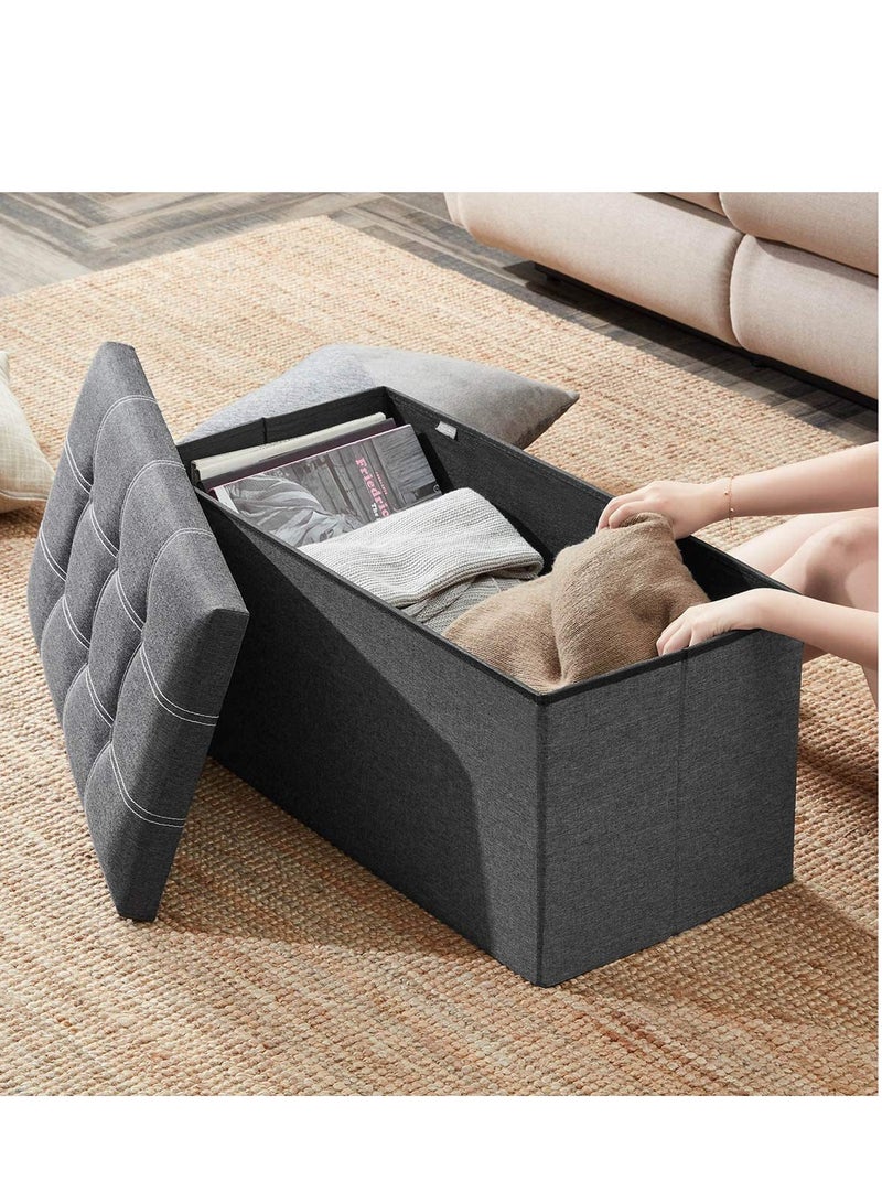 30 inches Storage Ottoman Cube Foldable Boxes Footrest Step Stool Padded Seat for Dorm Living Room Support 350lbs Line Fabric (Grey) - Image 4