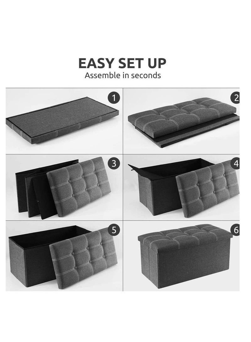 30 inches Storage Ottoman Cube Foldable Boxes Footrest Step Stool Padded Seat for Dorm Living Room Support 350lbs Line Fabric (Grey) - Image 5