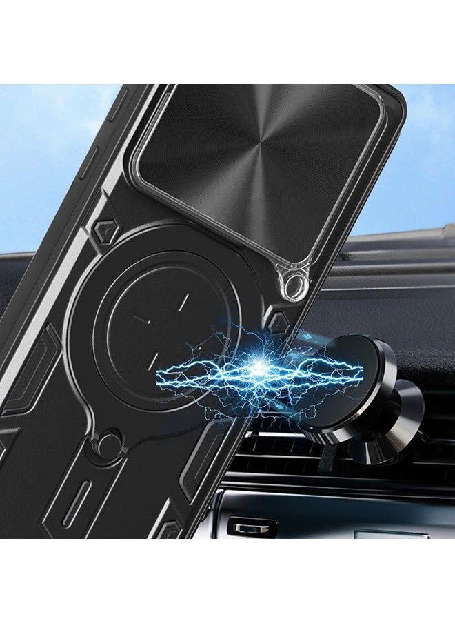 Generic Case For Xiaomi 14T Pro 5G with Slide Camera Cover and Stand Kickstand Magnetic Ring, High Quality Shockproof Protective Cover, Anti-Fall Drop Protection, Shockproof Case, Black  - Image 2