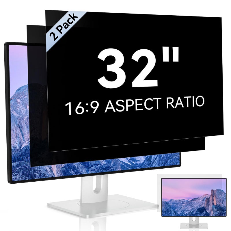 2 Pack 32 Inch Computer Privacy Screen Filter for 169 Aspect Ratio Widescreen Monitor Anti Glare Blue Light Filter Removable Computer Monitor Privacy Shield AntiScratch 32in Protector Film
