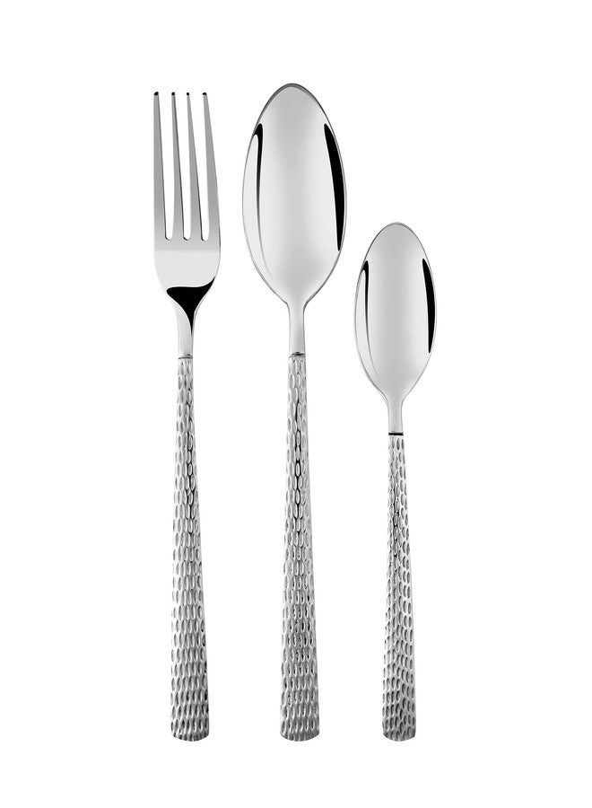FnS Madrid Premium Stainless Steel Cutlery Set with Hanging Stand, 18-Piece, Silver Hammered Design (6 Dinner Spoon, 6 Dinner Fork, 6 Teaspoon & 1 Cutlery Stand) - Image 5
