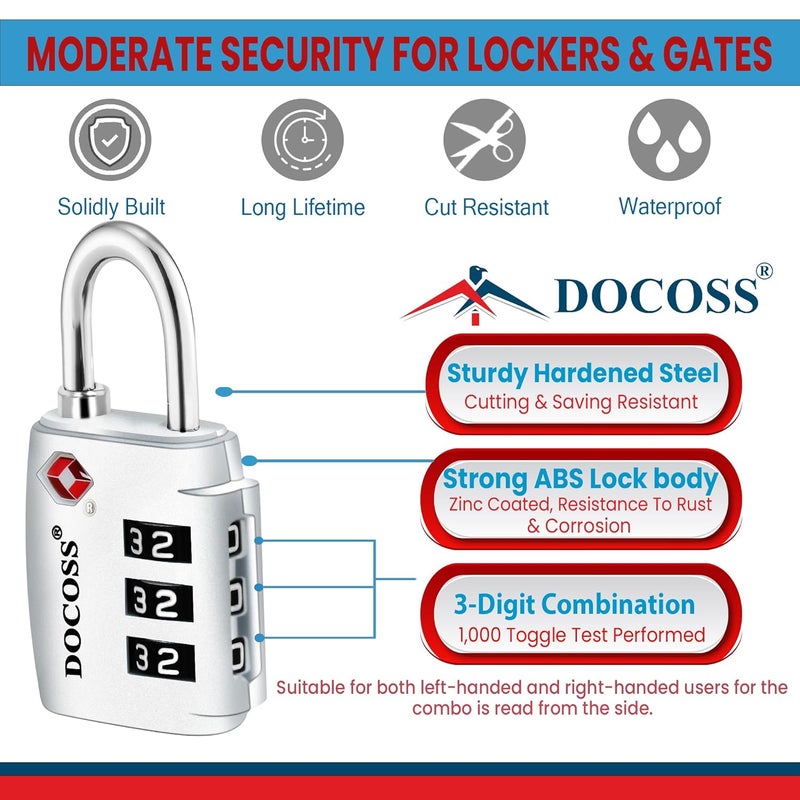 DOCOSS -202 Strong ABS TSA Locks for Luggage, Number Lock for Bag Small Locks for Luggage TSA Lock Combination Password Locks for Travel (White (1 pc) - Image 5