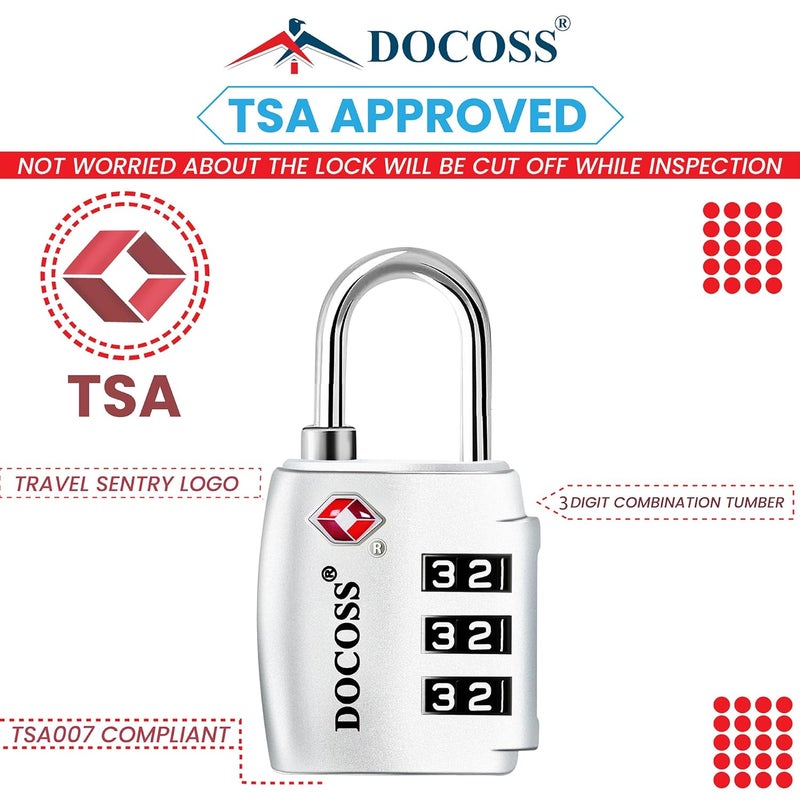 DOCOSS -202 Strong ABS TSA Locks for Luggage, Number Lock for Bag Small Locks for Luggage TSA Lock Combination Password Locks for Travel (White (1 pc) - Image 2